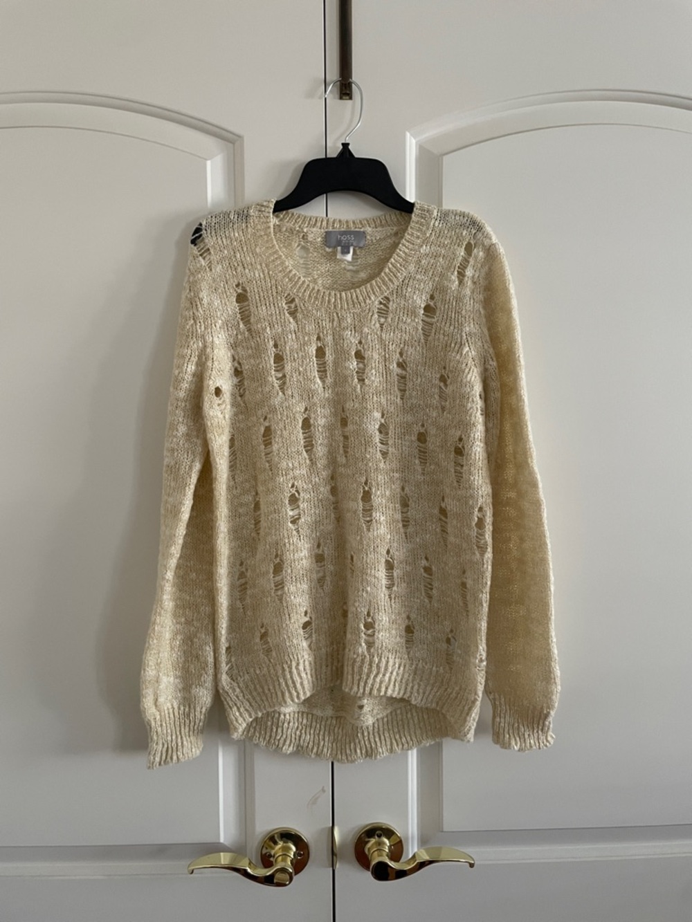 Hoss Intropia Open-Knit Distressed Crewneck Sweater - Cream